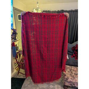 Christmas Tartan Plaid Cotton Tablecloth Fringe Trim Gold Thread 70 Round